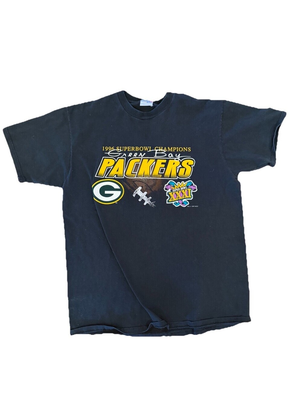 Vintage 1996 Green Bay Packers Super Bowl Champions Black T-shirt Size XL